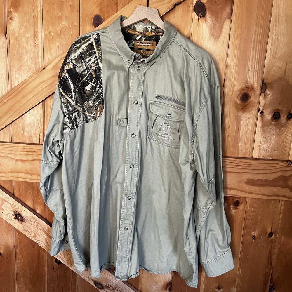 Ducks Unlimited Whitewater Khaki Camo Vented Mens Hunter's Shirt/Jacket‎  2XL